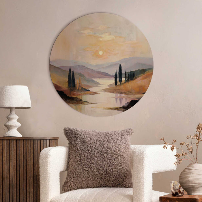 Reinders - Landschap I - Glasschilderij Ø 70 cm - Bruin