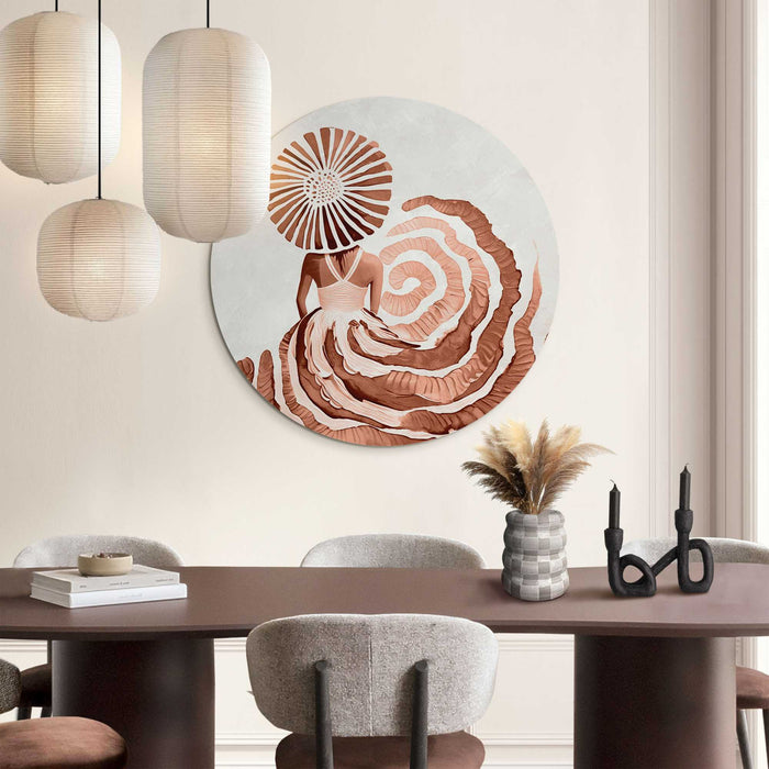 Reinders - Ronde jurk terracotta - Glasschilderij Ø 70 cm - Oranje