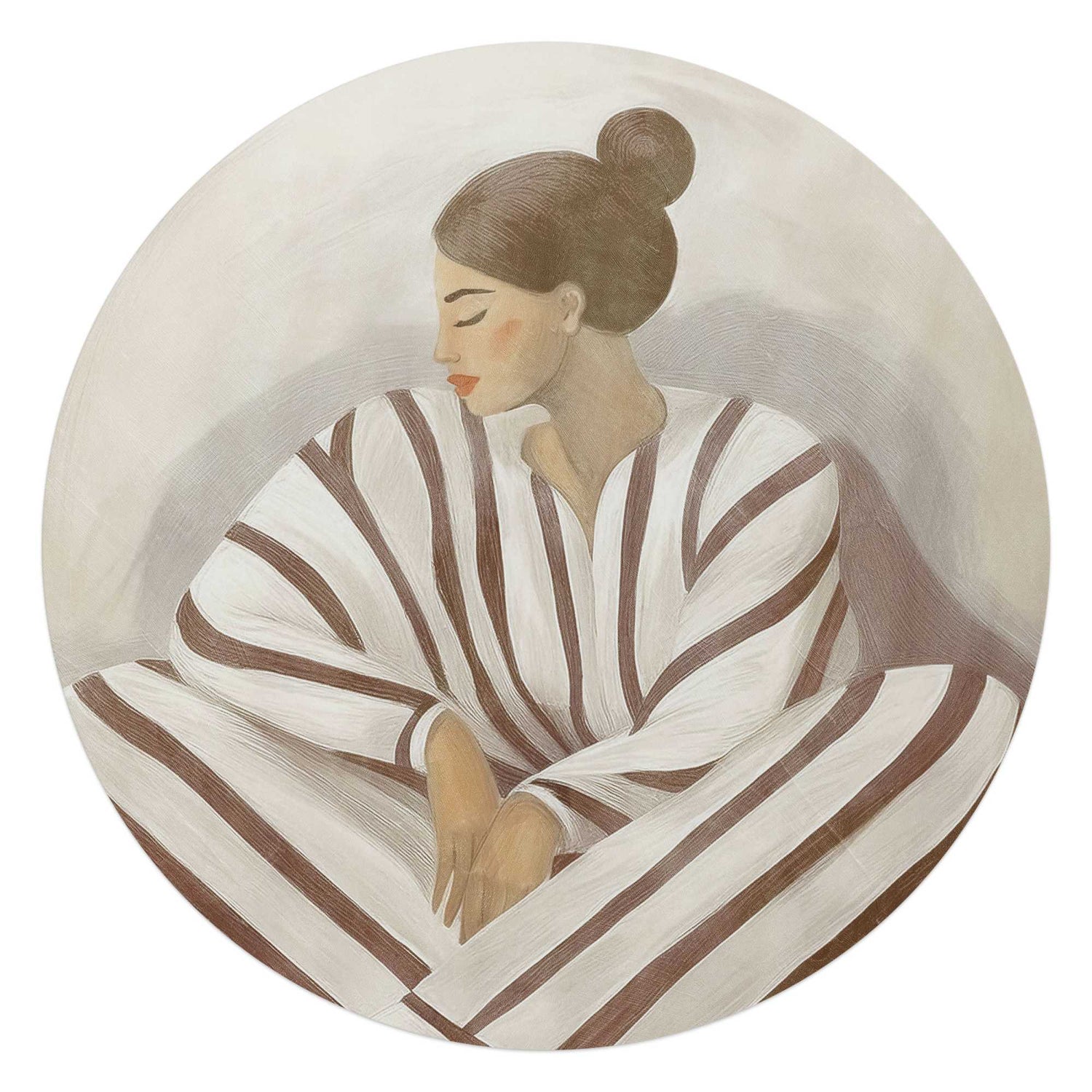 Reinders - Zen dame - Glasschilderij Ø 70 cm - Beige