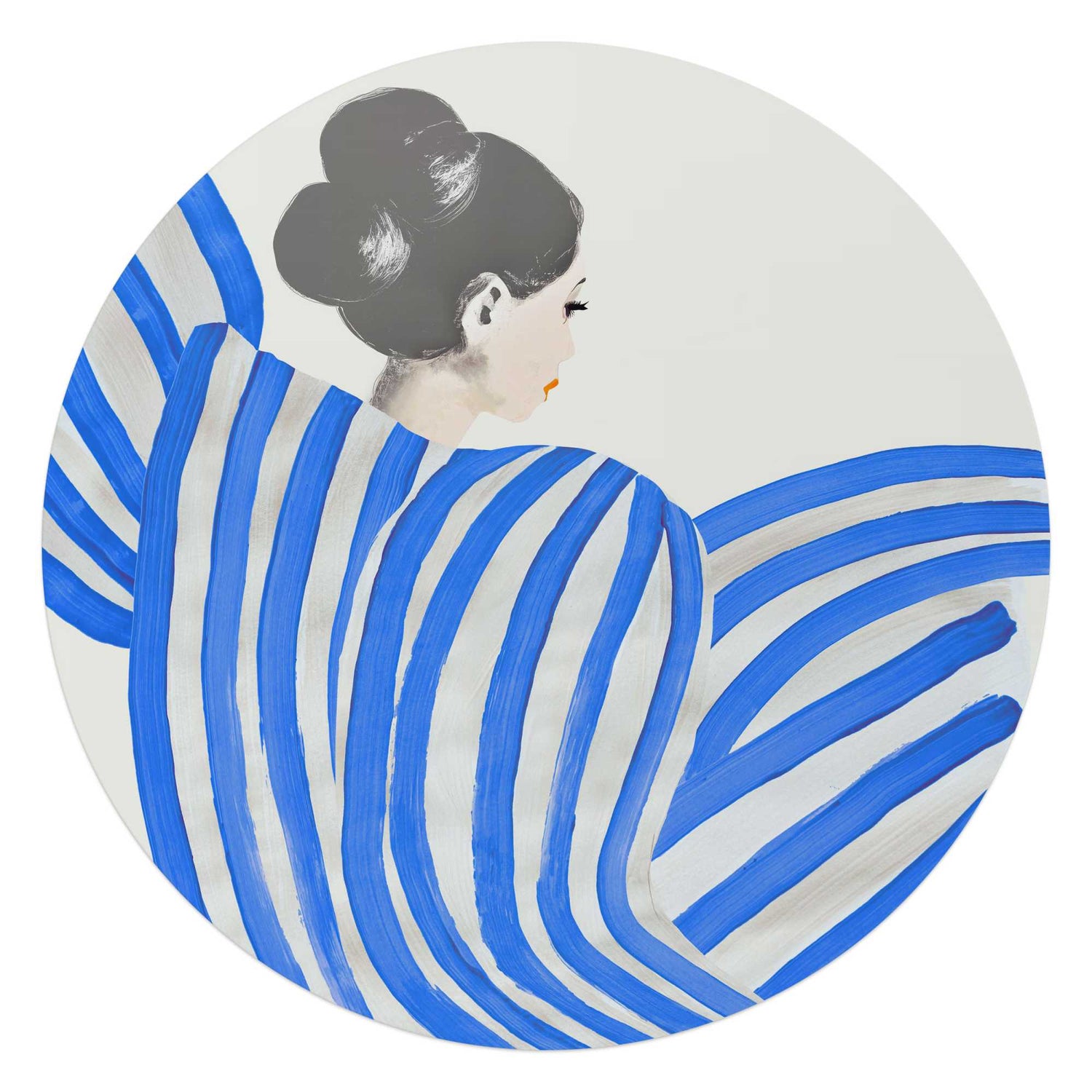 Reinders - Vrouw in Blauwe Strepen - Glasschilderij Ø 70 cm - Blauw