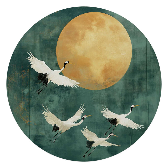 Reinders - Kraanvogels in de nacht - Glasschilderij Ø 70 cm - Groen