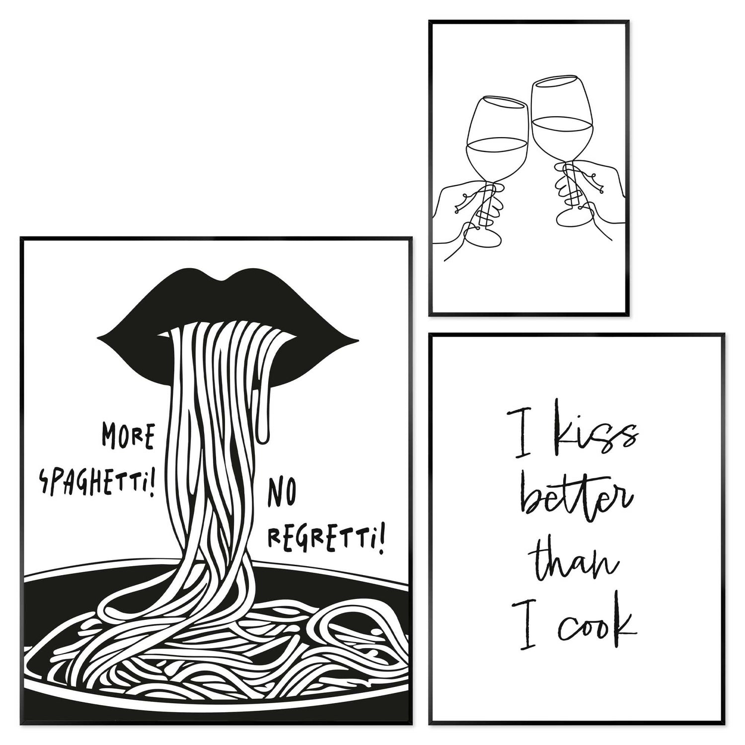 Reinders - Italiaans diner - Wanddecoratieset in verschillende formaten 40x50 cm - Zwart-Wit