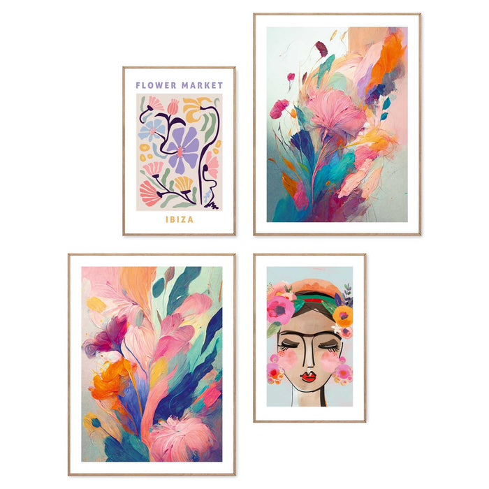 Reinders - Floral Colourful Mix & Match Set - Schilderijen set 30x40 cm - Bont