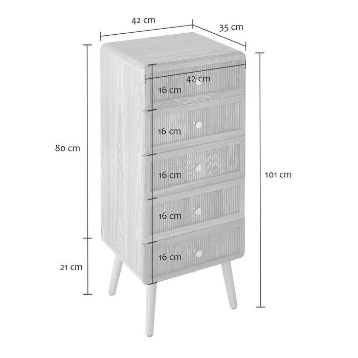 Calicosy - Hoog ladekast 5 laden AVA - H100 cm - Lamellen