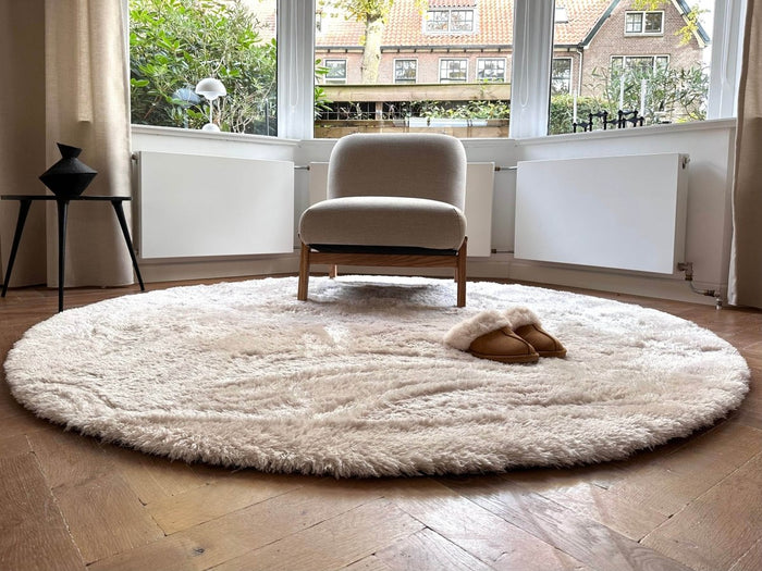 Rond hoogpolig vloerkleed Odelia beige|wit - Interieur05