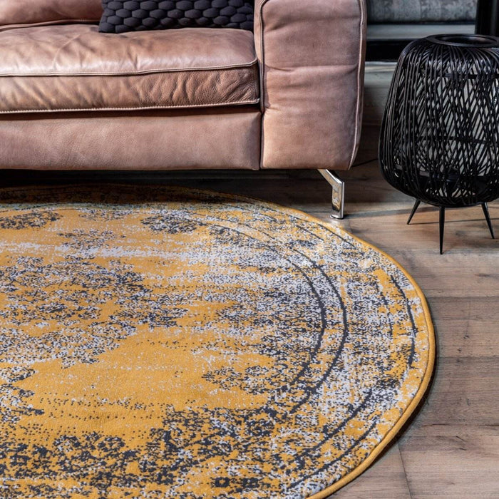 Vintage Vloerkleed Bloom rond - Geel - EVA Interior - 100 x 100 cm