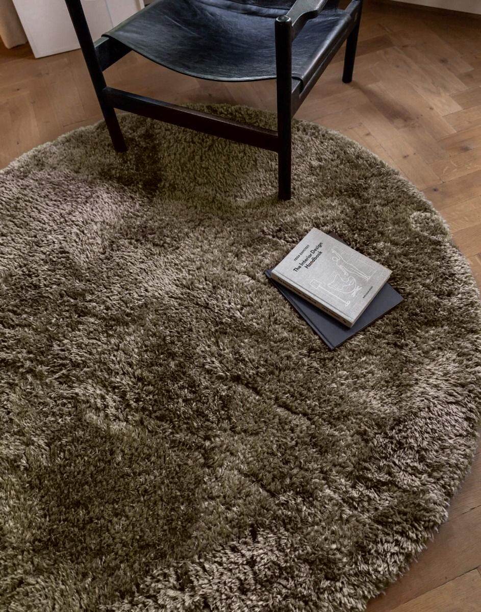 Interieur05 Rond Hoogpolig vloerkleed Fender Groen - 240 x 240 cm