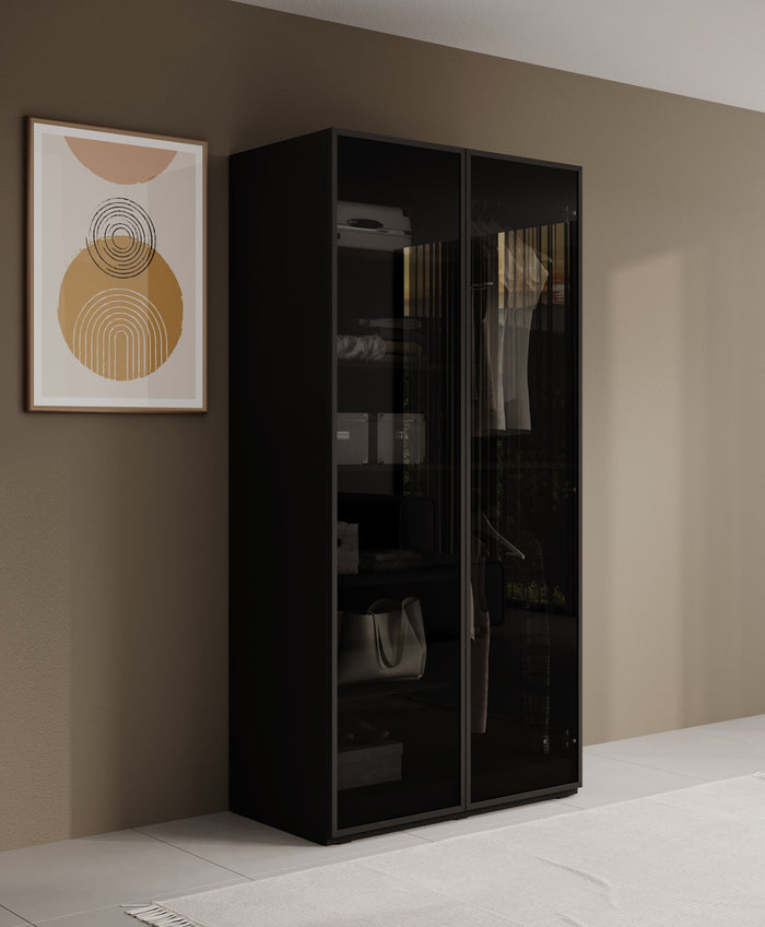 Meubella - Kledingkast Shelton - Zwart - 101 cm - Met glas