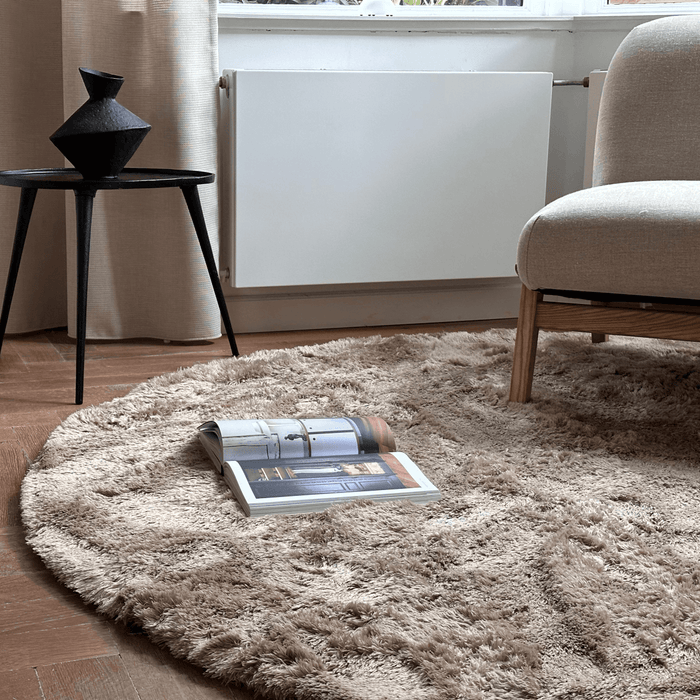 Rond hoogpolig vloerkleed Odelia bruin|taupe - Interieur05