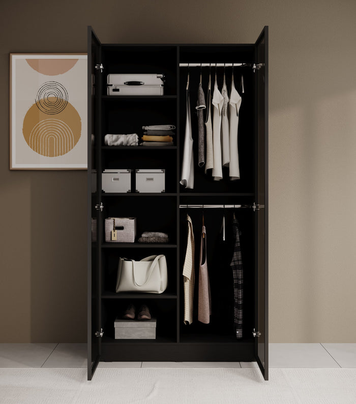 Meubella - Kledingkast Shelton - Zwart - 101 cm - Met glas