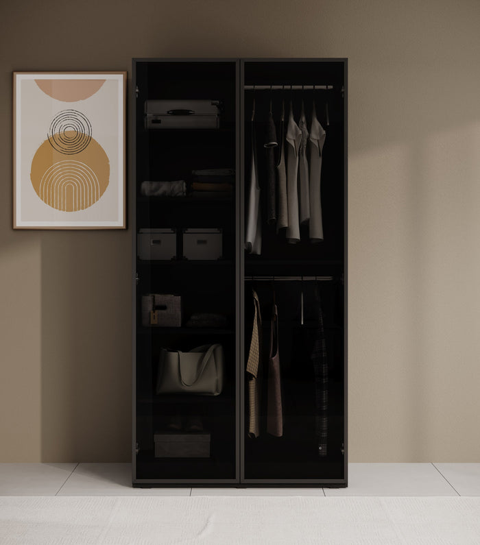 Meubella - Kledingkast Shelton - Zwart - 101 cm - Met glas