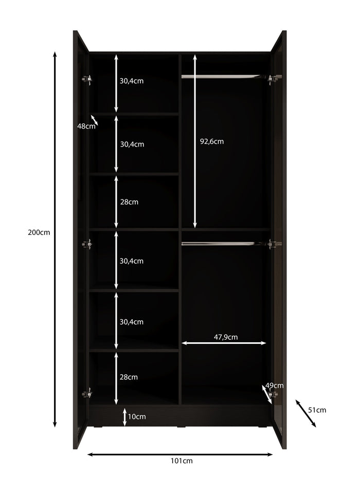 Meubella - Kledingkast Shelton - Zwart - 101 cm - Met glas