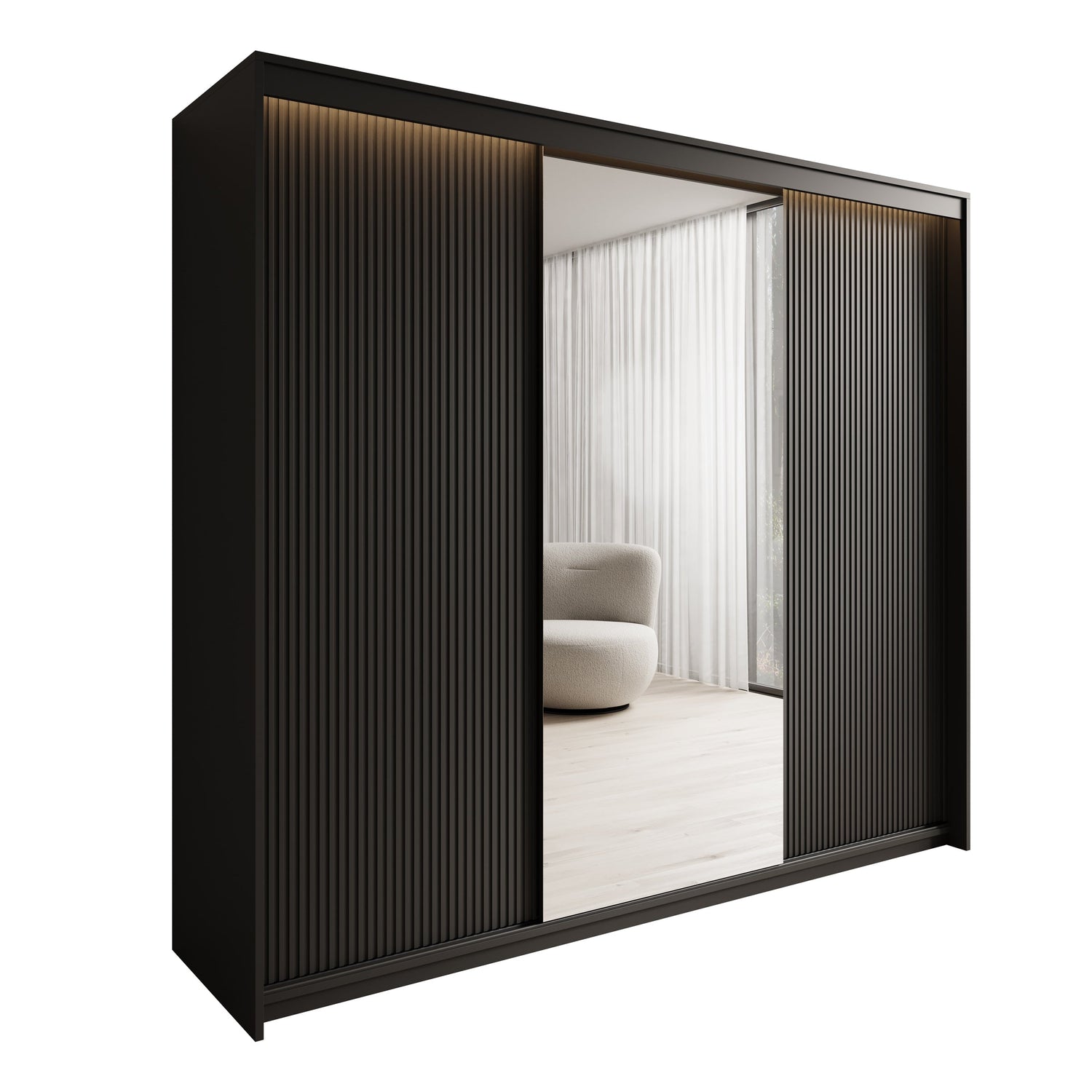 Meubella - Kledingkast Timoteo - Zwart - 250 cm - Met spiegel