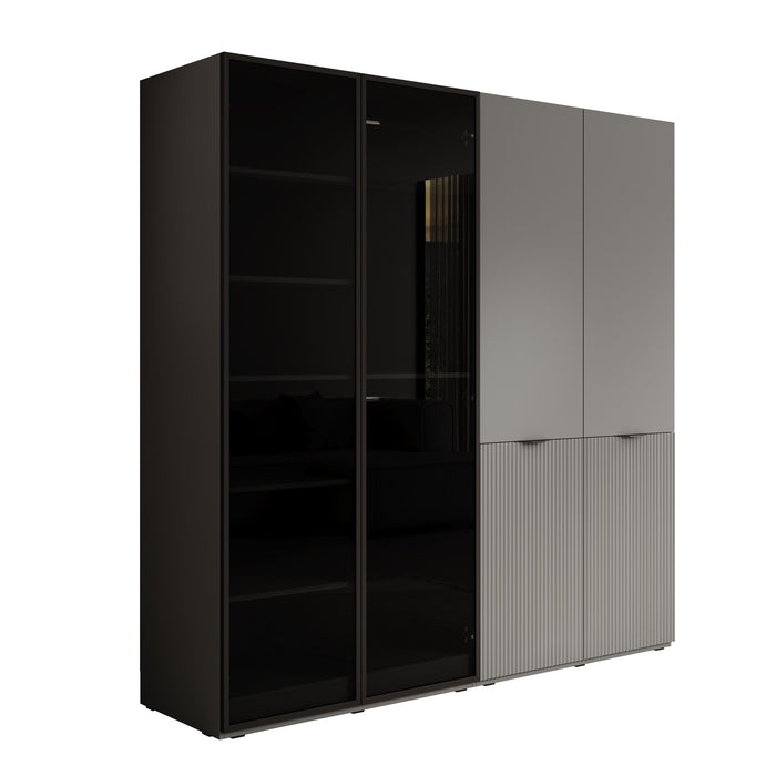 Meubella - Kledingkast Shelton - Grijs - 202 cm - Met glas