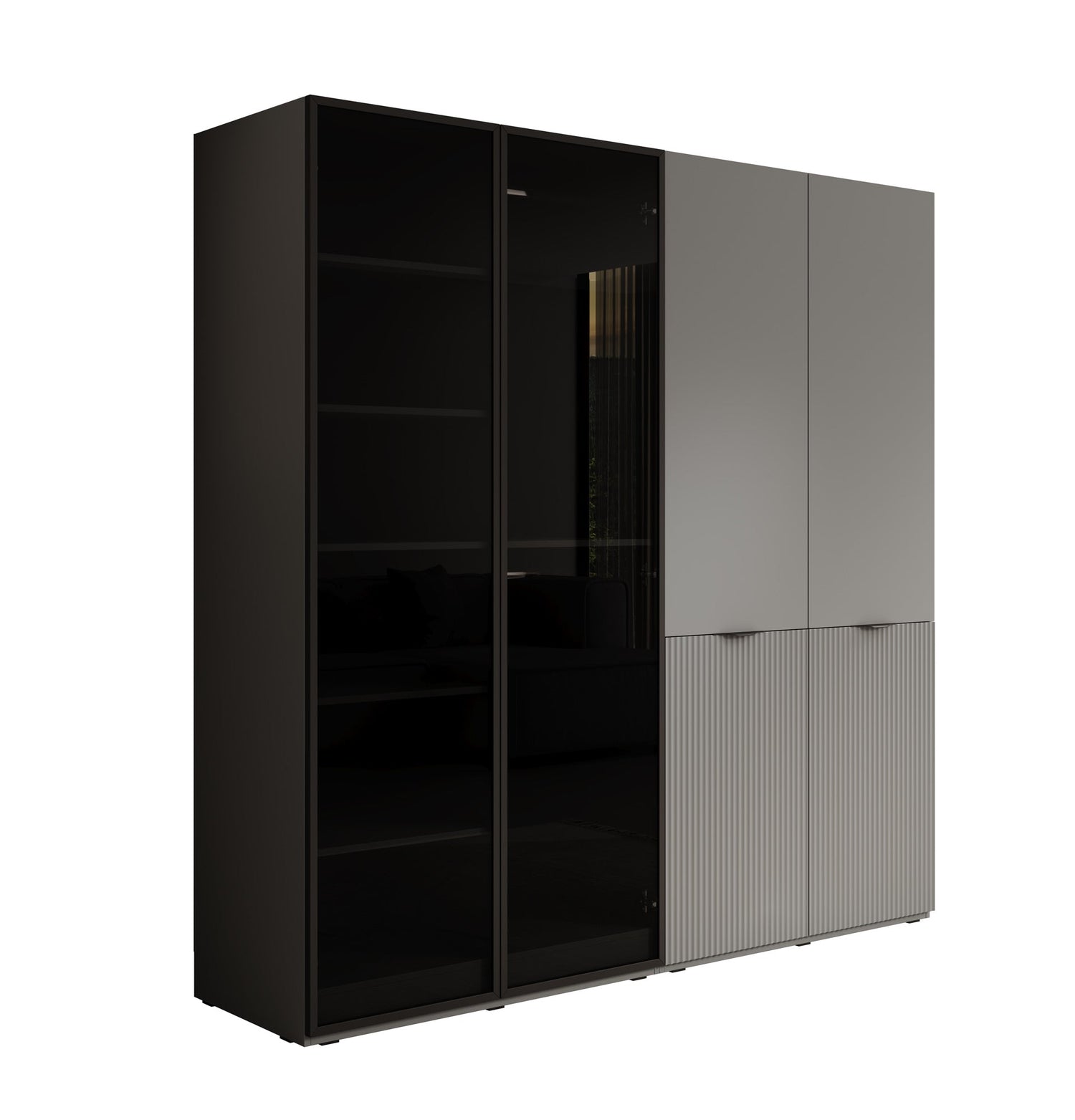 Meubella - Kledingkast Shelton - Grijs - 202 cm - Met glas