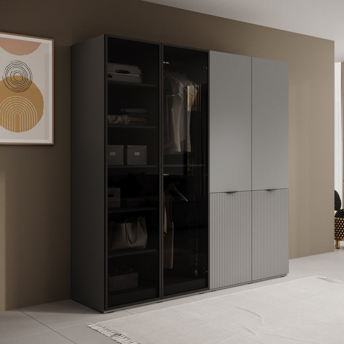 Meubella - Kledingkast Shelton - Grijs - 202 cm - Met glas