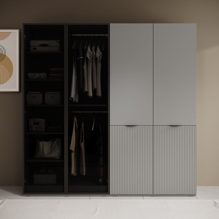 Meubella - Kledingkast Shelton - Grijs - 202 cm - Met glas