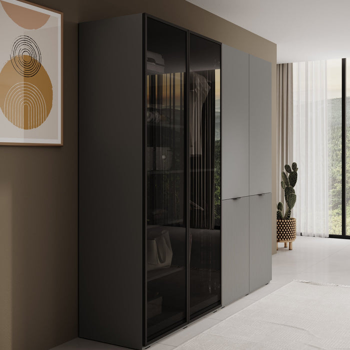 Meubella - Kledingkast Shelton - Grijs - 202 cm - Met glas