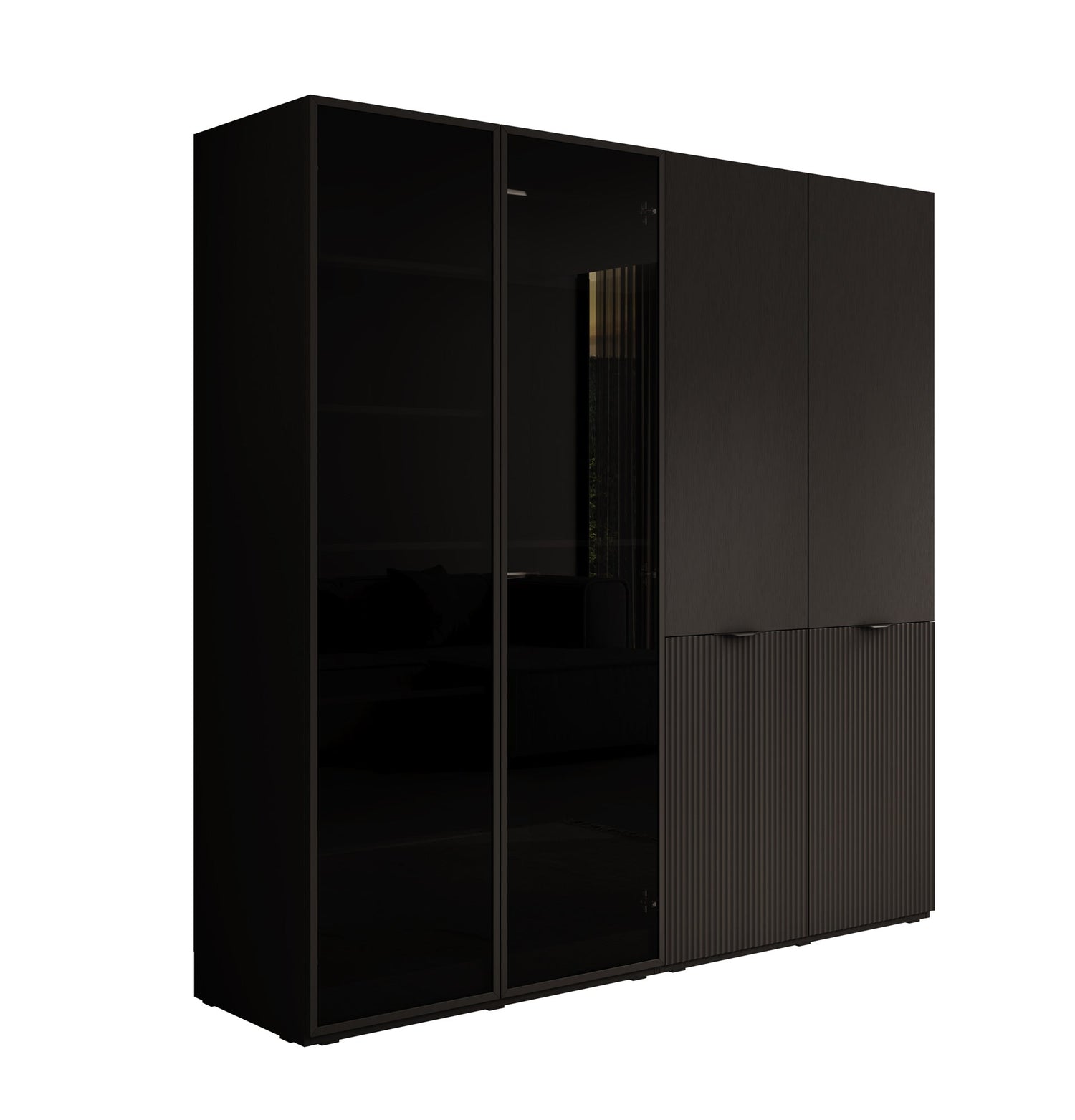 Meubella - Kledingkast Shelton - Zwart 3 - 202 cm - Met glas