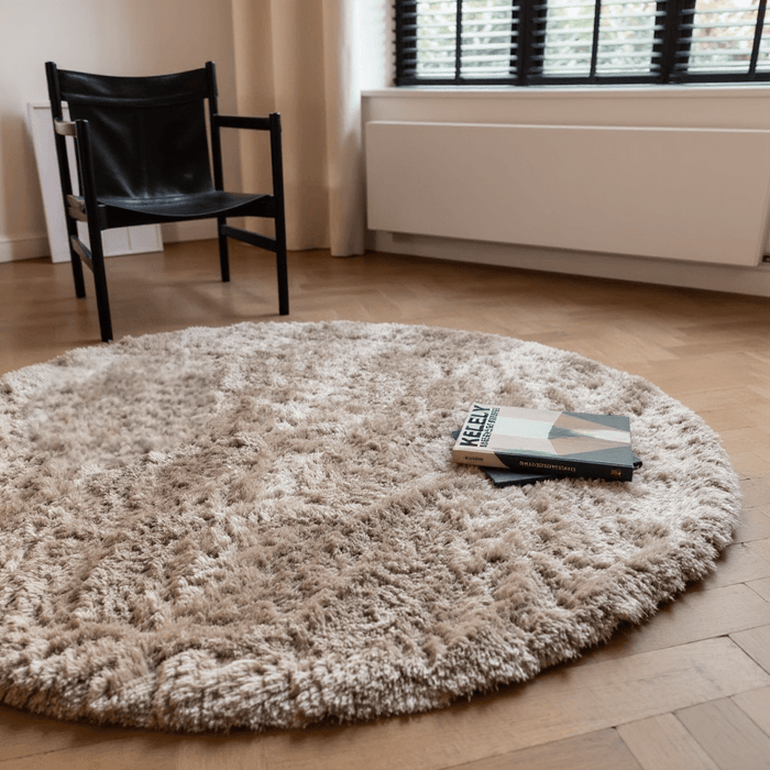 Interieur05 Rond hoogpolig vloerkleed Fender beige - 200 x 200 cm