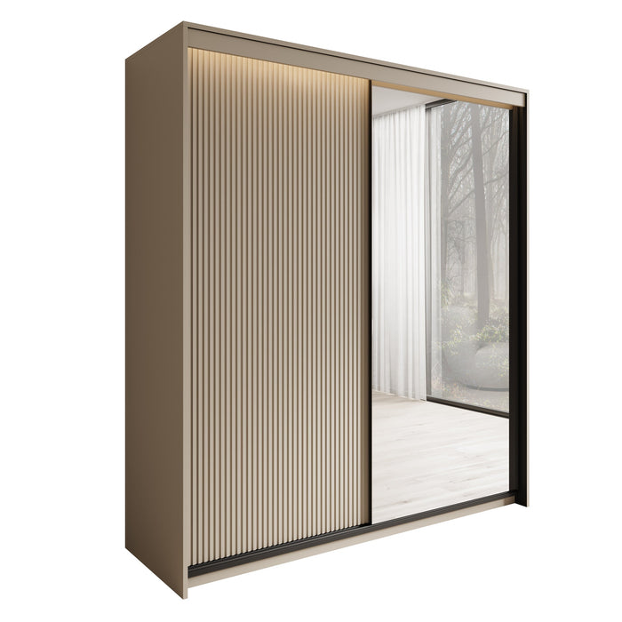 Meubella - Kledingkast Timoteo - Beige - 200 cm - Met spiegel