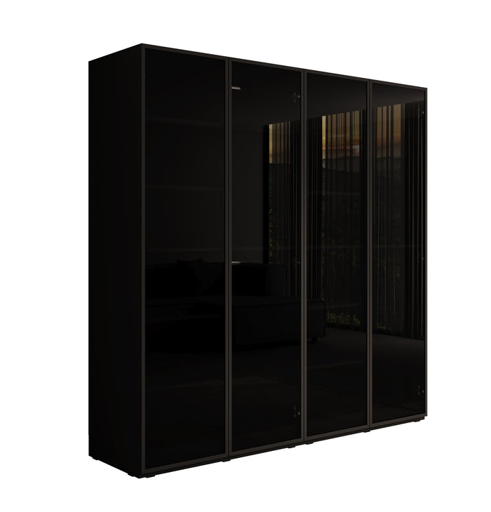 Meubella - Kledingkast Shelton - Zwart 1 - 202 cm - Met glas