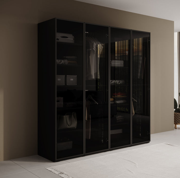 Meubella - Kledingkast Shelton - Zwart 1 - 202 cm - Met glas