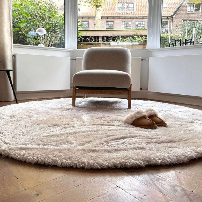 Rond hoogpolig vloerkleed Odelia beige|wit - Interieur05