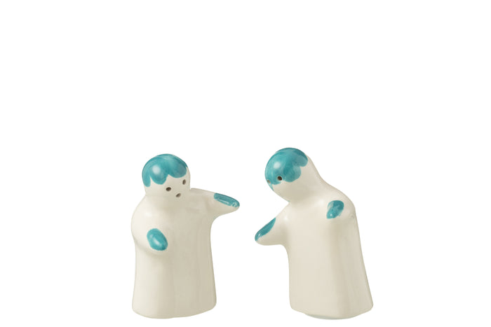 J-Line peper- en zoutmolen set Granada - keramiek - wit|aqua