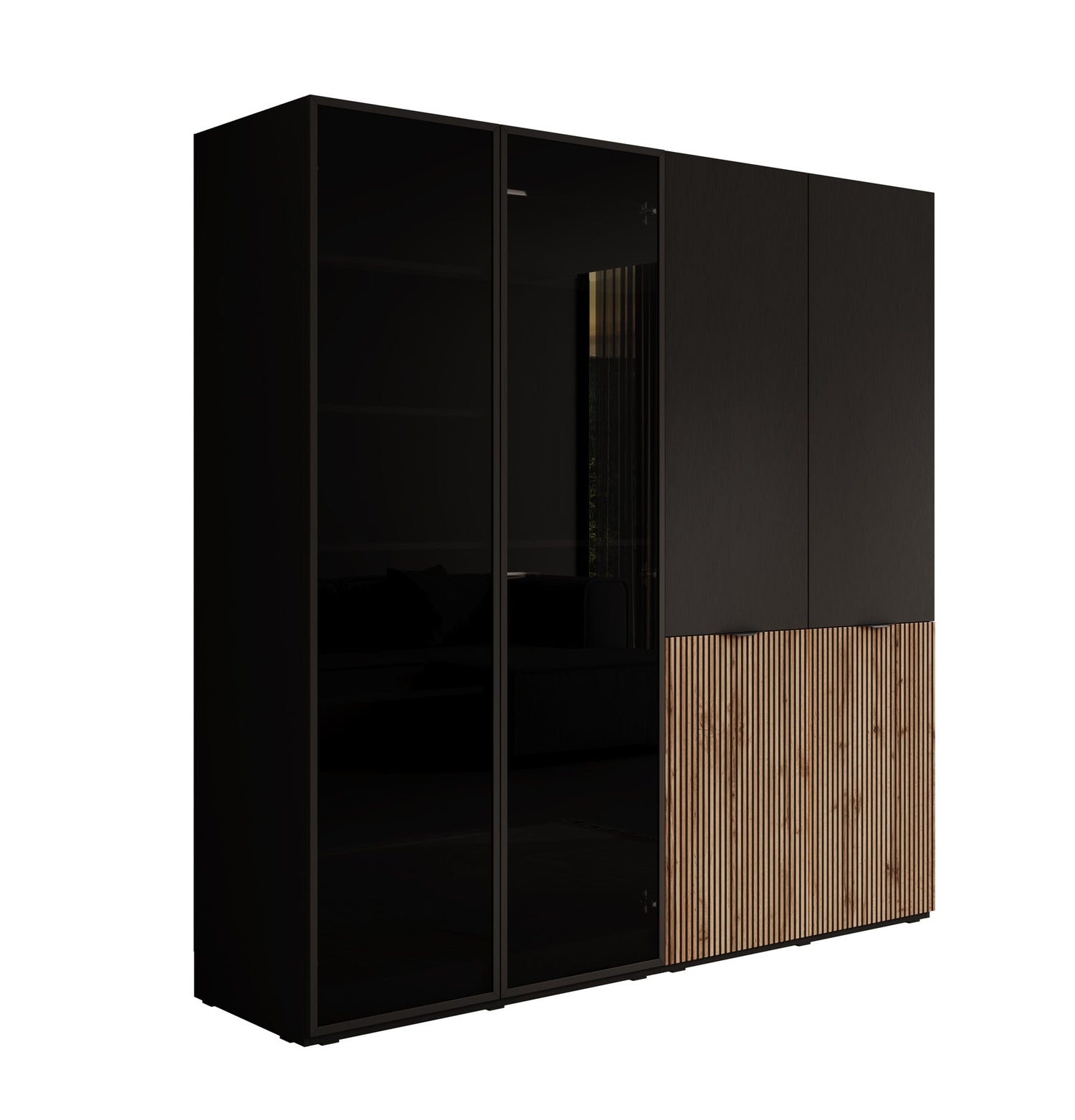 Meubella - Kledingkast Shelton - Zwart 2 - 202 cm - Met glas