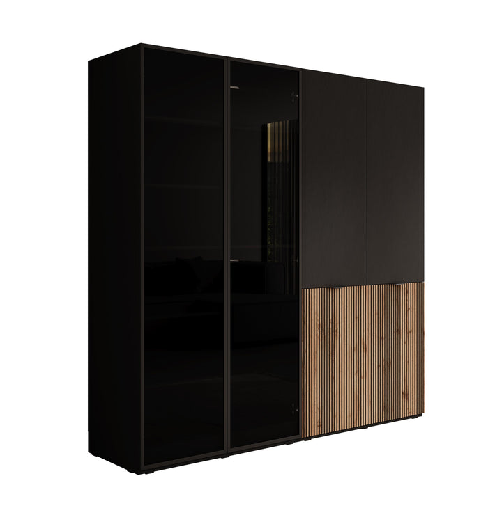 Meubella - Kledingkast Shelton - Zwart 2 - 202 cm - Met glas