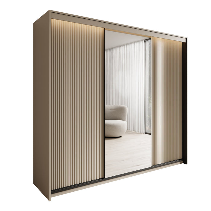 Meubella - Kledingkast Timoteo - Beige - 250 cm - Met spiegel