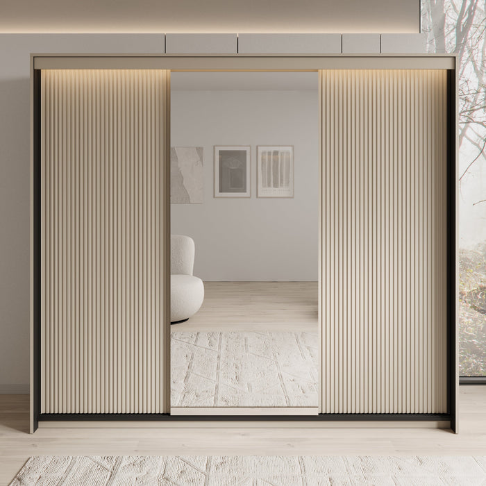 Meubella - Kledingkast Timoteo - Beige - 250 cm - Met spiegel