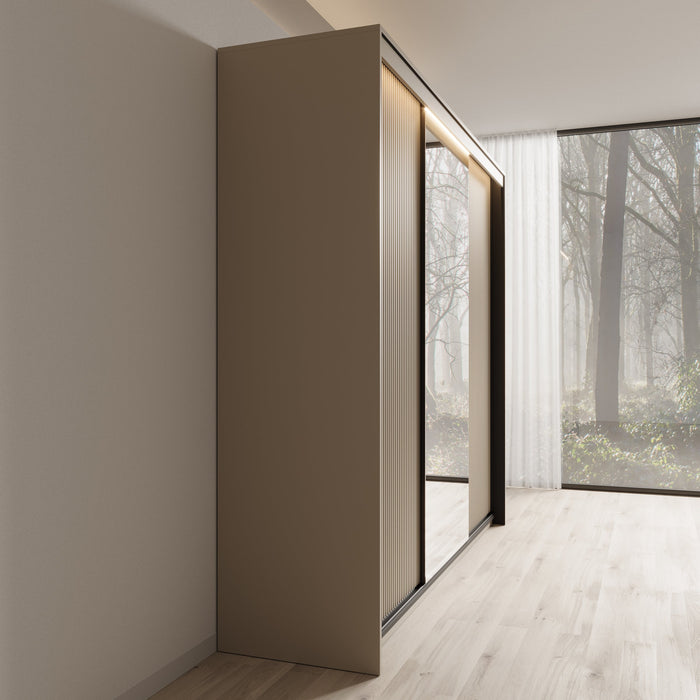 Meubella - Kledingkast Timoteo - Beige - 250 cm - Met spiegel