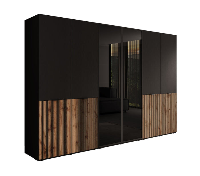 Meubella - Kledingkast Shelton - Zwart 1 - 303 cm - Met glas