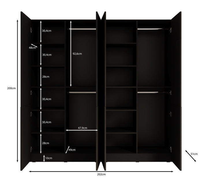 Meubella - Kledingkast Shelton - Zwart 2 - 202 cm