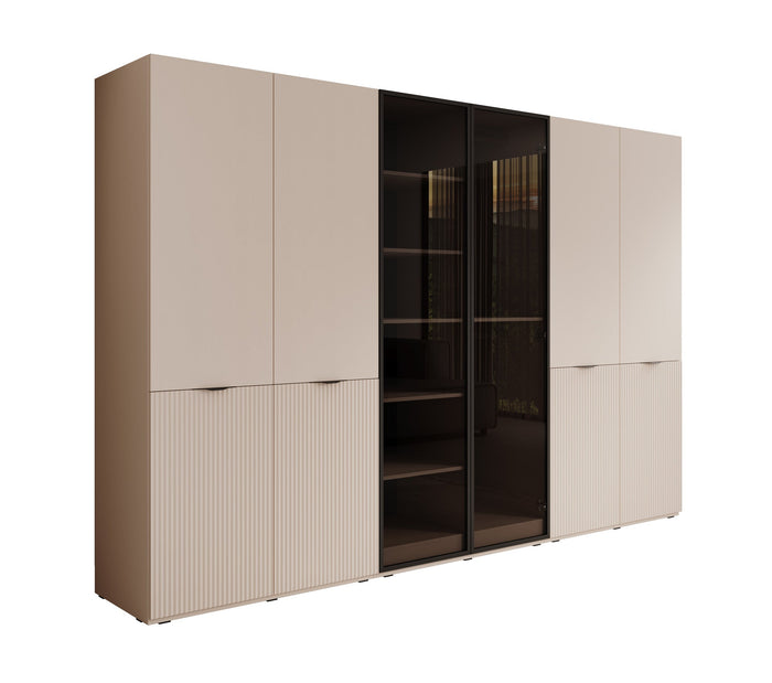 Meubella - Kledingkast Shelton - Beige - 303 cm - Met glas