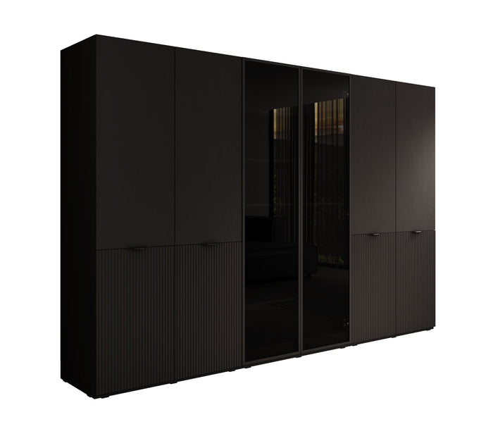 Meubella - Kledingkast Shelton - Zwart 2 - 303 cm - Met glas