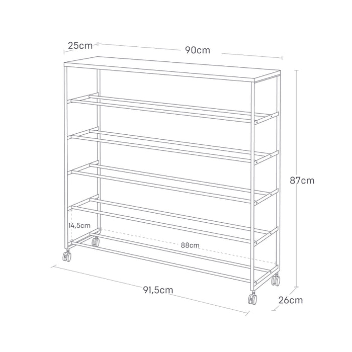 Yamazaki Tower Schoenenrek op wielen 5-laags - Wit