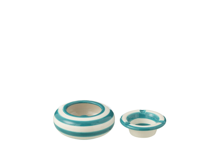 J-Line asbak Granada Stripes - keramiek - wit|aqua - small