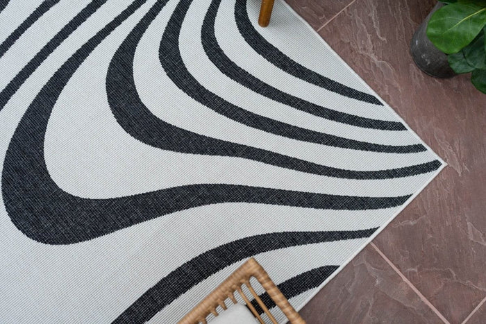 Interieur05 Buitenkleed Swirl Rechthoek - Zwart - Dubbelzijdig