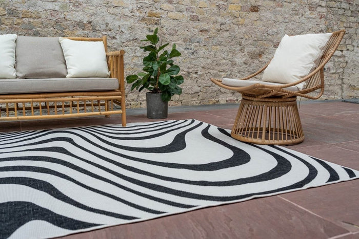 Interieur05 Buitenkleed Swirl Rechthoek - Zwart - Dubbelzijdig