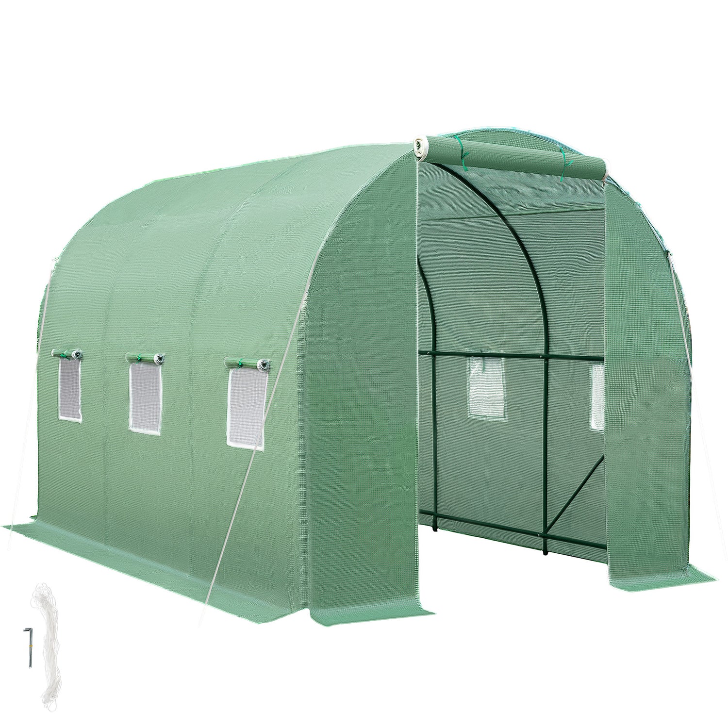 tectake® Foliekas in tunnelvorm met 6 ramen 343x200x200cm - Groen