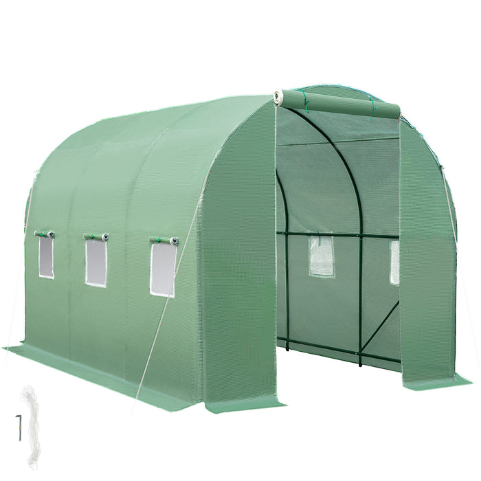 tectake® Foliekas in tunnelvorm met 6 ramen 343x200x200cm - Groen