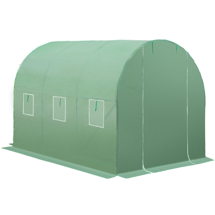 tectake® Foliekas in tunnelvorm met 6 ramen 343x200x200cm - Groen