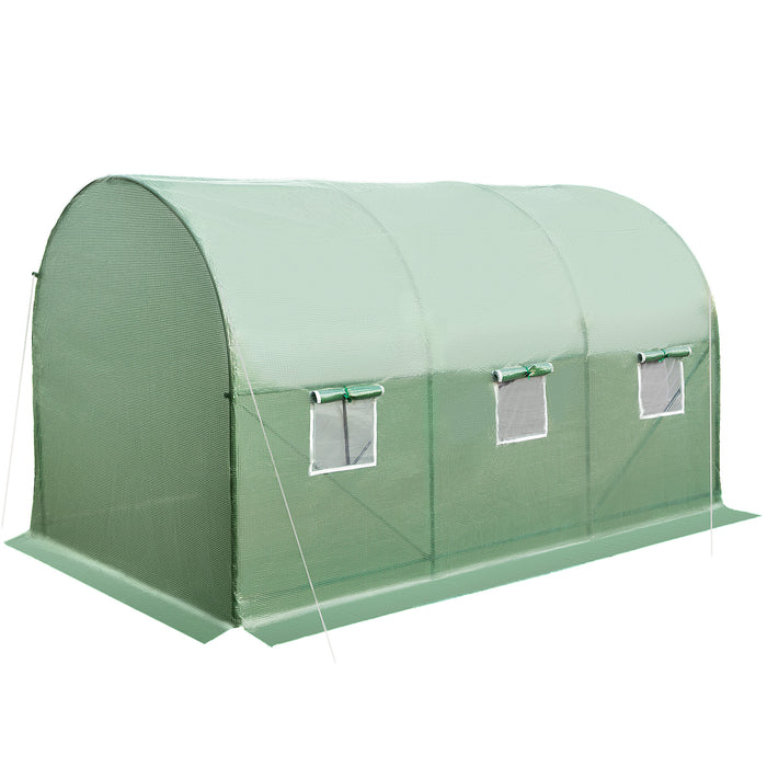 tectake® Foliekas in tunnelvorm met 6 ramen 343x200x200cm - Groen