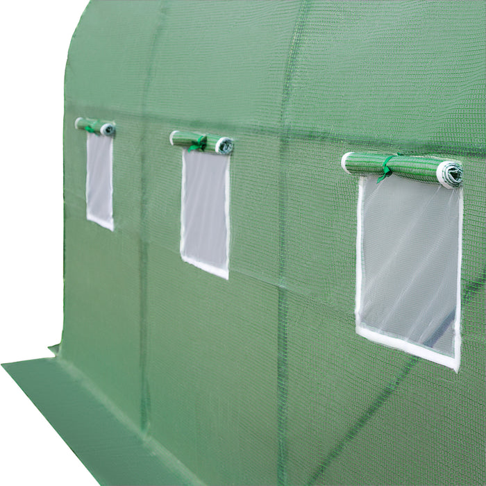 tectake® Foliekas in tunnelvorm met 6 ramen 343x200x200cm - Groen