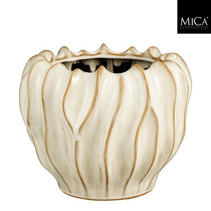 Mica Decorations Bloempot Thom - 27.5x27.5x22 cm - Keramiek - Gebroken Wit