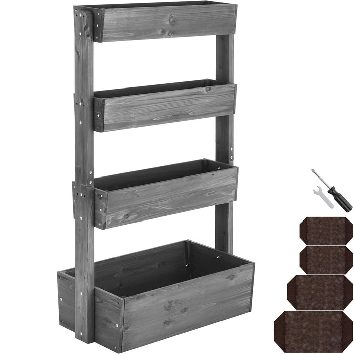 tectake® Plantenbak Flora, gelakt hout, met plantenfolie - Grijs