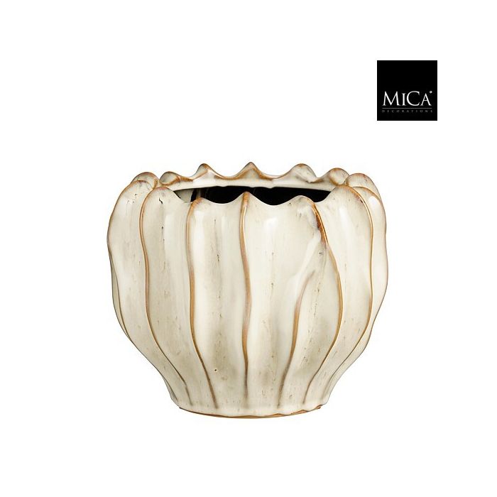 Mica Decorations Bloempot Thom - 23.5x23.5x19 cm - Keramiek - Gebroken Wit